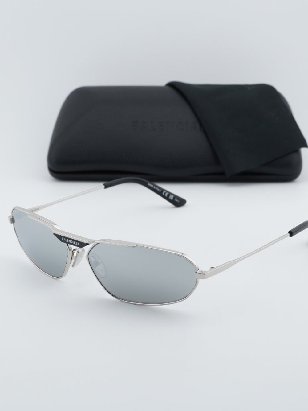 Balenciaga BB0245S 002 Unisex Geometric Sunglasses - Silver / Silver Mirror - Picture 1 of 12